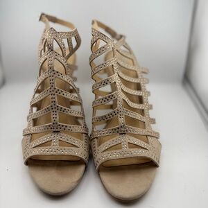 2/$20 Vince Camuto Elegant Tan Strappy Heels Rhinestone Women's Sandals Size 10